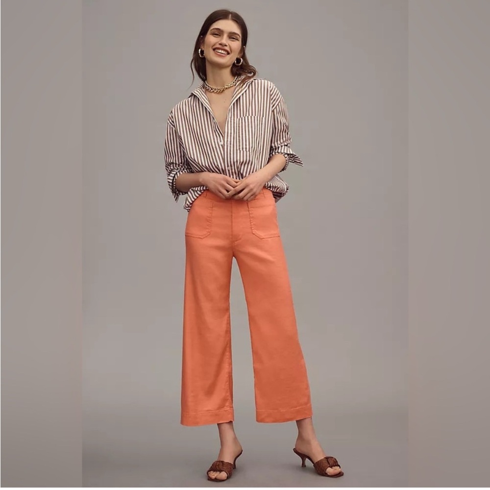 Anthropologie Maeve Colette Melon Wideleg Linen Cropped Pant